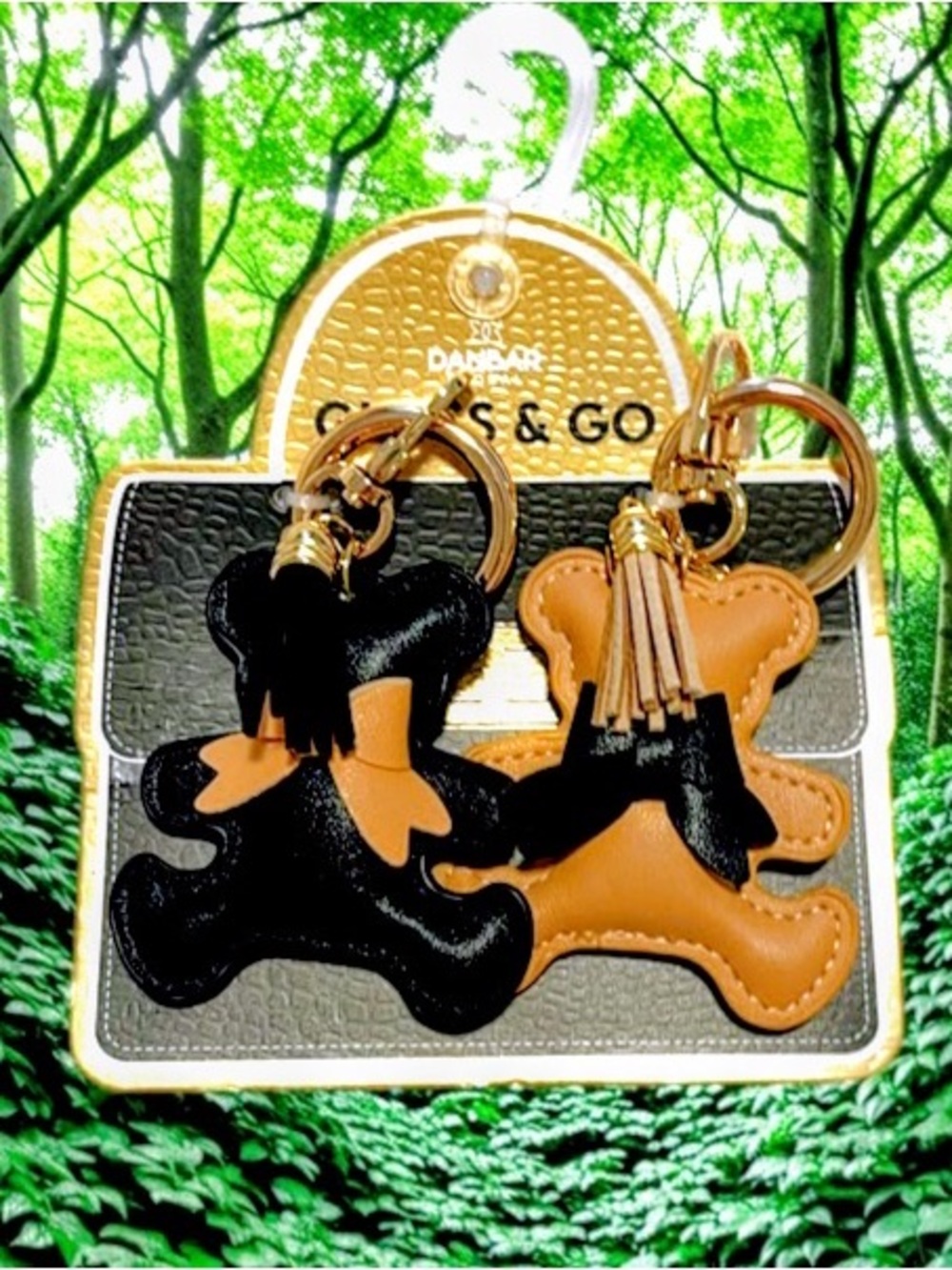 Gloss & Go Black n Tan Bear-Shaped Keychain Accessory for backpacks, keys n bags
